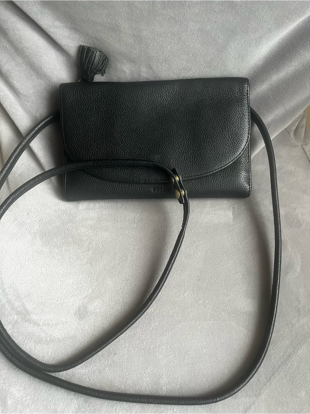 Fossil‎ Black Leather Crossbody with Tassel Accent